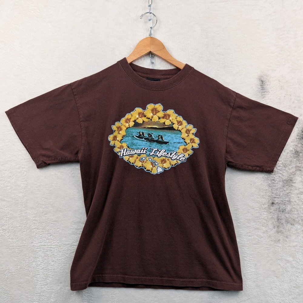 VTG CH Gold Series T-Shirt Men's L Brown Hawaii Lifestyle Hibiscus Tropical Y2K